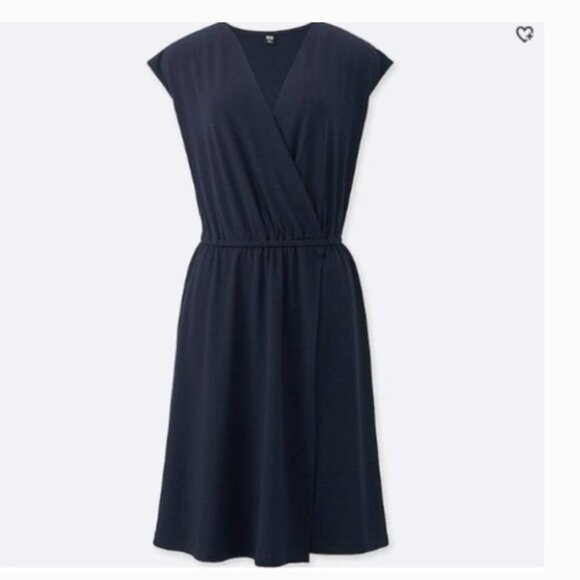 Uniqlo Dresses & Skirts - Uniqlo Half Wrap Navy Dress - L
